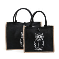 High-Quality Custom Animal Owl Silkscreen Embroidery Printing Eco-Friendly Jute Grocery Shopping Bags Recycled Burlap Tote Bag for Beach